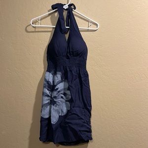Halter mini dress navy blue floral backless dress. Size S. Brand:American Rag